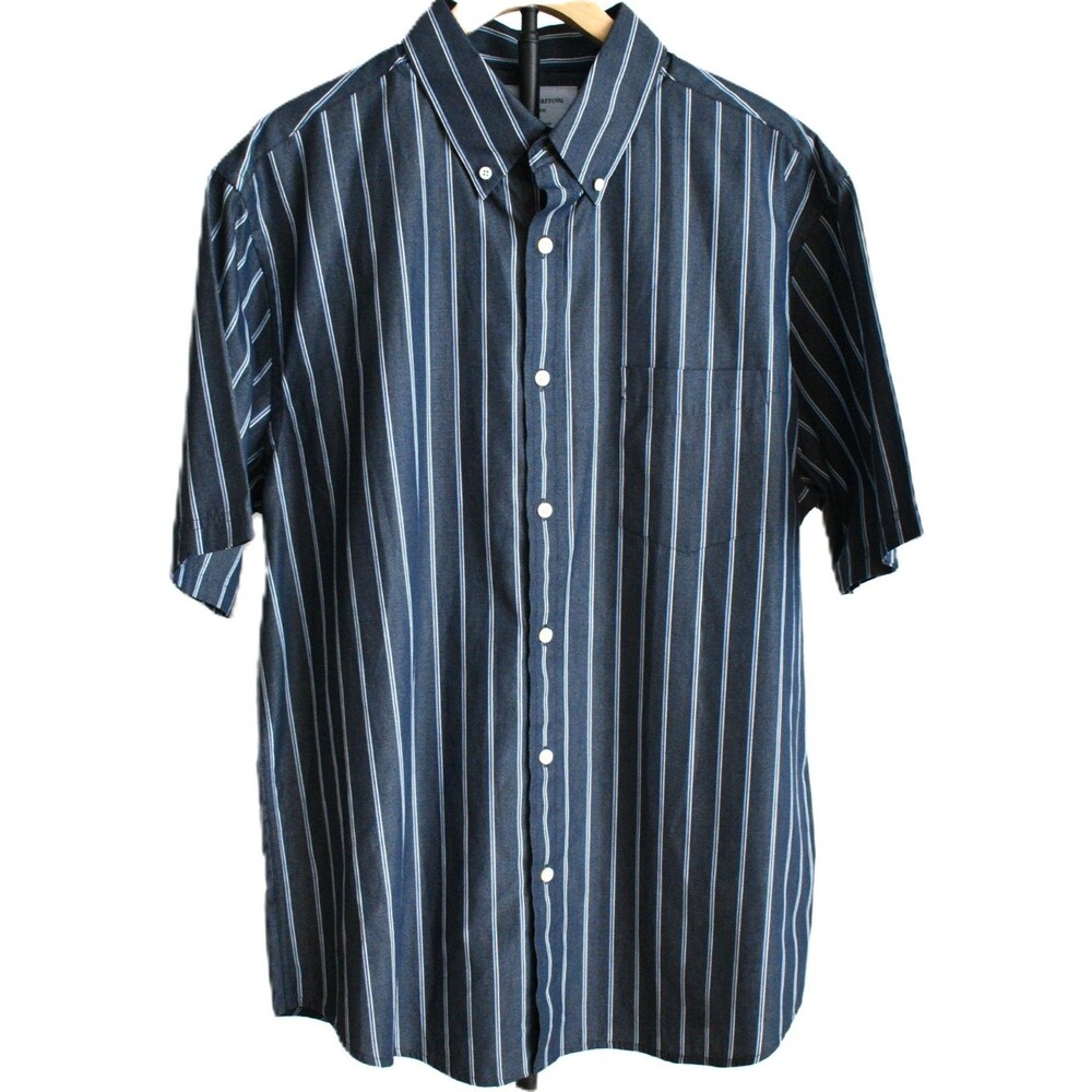 Croft & Barrow Easy Care Mens Size L Short Sleeve Shirt Blue Striped Button Up